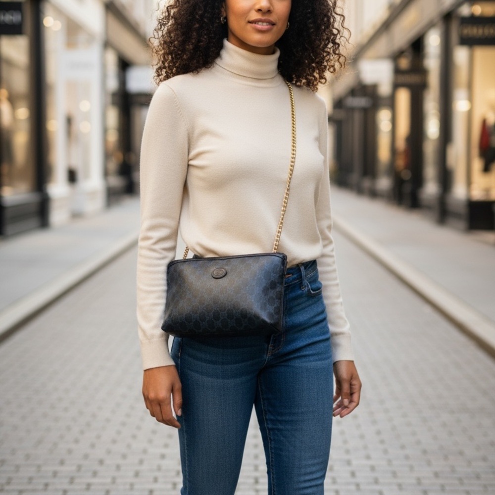 Gucci Black Crossbody Bag with Gold Chain